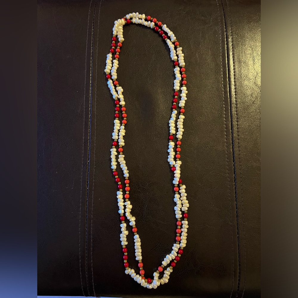2 strands of Coral and River Pearls 14” diameter